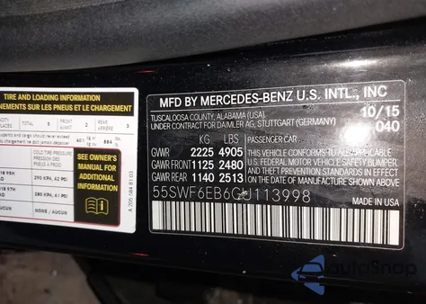 2016 Mercedes-Benz C 450 Amg 4Matic z USA, uszkodzony, nr VIN 55SWF6EB6GU113998